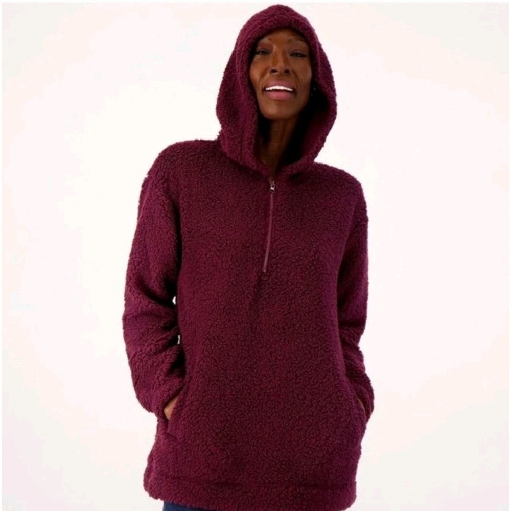 Koolaburra by‎ UGG Sherpa Hoodie Pullover 1/4 Zip Red Burgundy Fleece 1XA544816